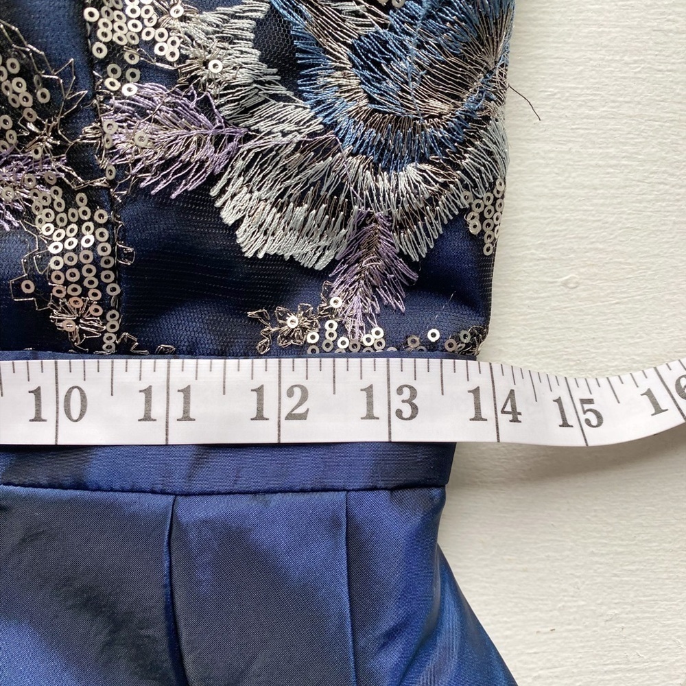 Badgley Mischka Blue Embroidered Top Fit and Flare Formal Evening Dress NWT - Picture 13 of 16